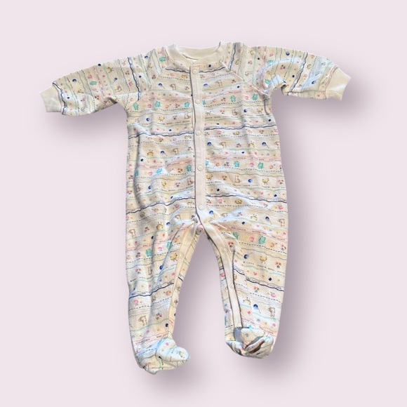 Sonoma Other - NWT Vintage Sonoma Cozy Cream Baby Footies Pastel Animal Print Size 3-6 Months